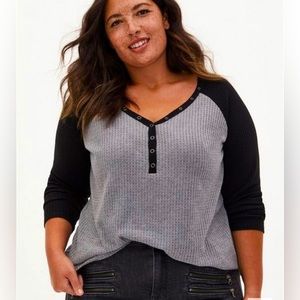 Torrid Waffle V-Neck Henley Raglan Long Sleeve Tee